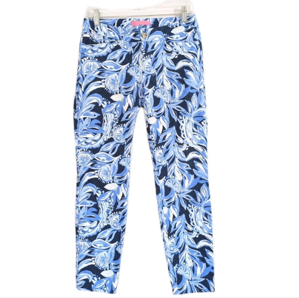 Lilly Pulitzer Kelly Pants sz 4 Women High Tide You're the Zest blue ankle